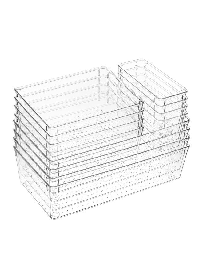 HaiFafafaing 12 Pcs Clear Plastic Drawer Organizer, 12"x 6"x2", 9"x6"x2", 6"x3"x2", Kitchen Bathroom Fridge Utensil Vanity Drawer Organizers Tray Makeup Storage Organizer Drawers Trays for Organization Office - Image 1